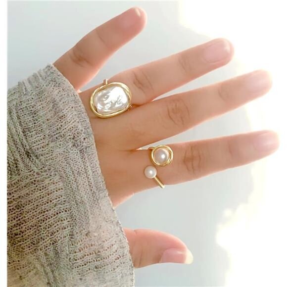 ✨ Handcrafted Baroque Pearl Ring | 14K Gold Plated | Adjustable - Picture 1 of 6